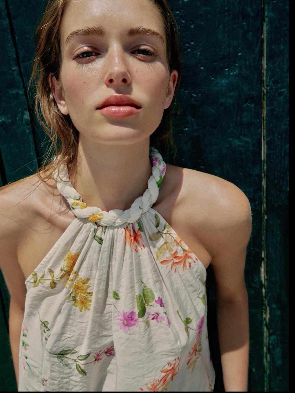 Zara Cream Floral Halter Scarf Top - Pink, Orange, Green - Picture 4 of 10